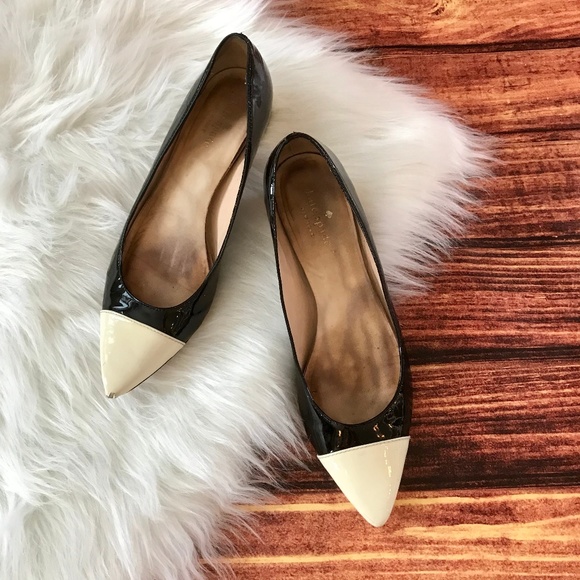 kate spade Shoes - Kate Spade Black Cream Two Toned Pointed Toe Heels